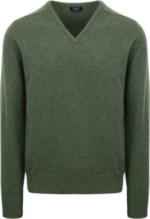 William Lockie Pullover Lamwolle V-Ausschnitt Olivgrün - Größe L