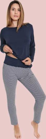 3tlg. Jersey-Loungewear-Set - marine / geringelt - Gr. 42 von Goldner Fashion