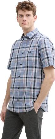 Tom Tailor Herren Kurzarm Hemd CHECKED SLUBYARN SHIRT - Regular Fit
