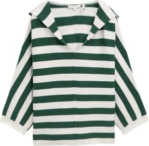 TOM TAILOR Damen Loose Fit Strickpullover mit Kapuze, grün, Gestreift, Gr. XS