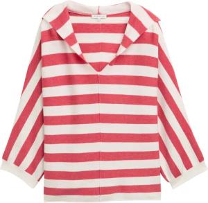 TOM TAILOR Damen Loose Fit Strickpullover mit Kapuze, rot, Gestreift, Gr. S