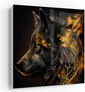 DEQOART Schlüsselkasten 'Goldener Wolfsblick', Glas Schlüsselbox modern magnetisch beschreibbar