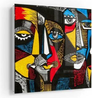DEQORI Schlüsselkasten 'Linolschnitt Gesichter', Glas Schlüsselbox modern magnetisch beschreibbar