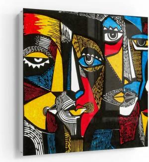 DEQORI Schlüsselkasten 'Linolschnitt Gesichter', Glas Schlüsselbox modern magnetisch beschreibbar