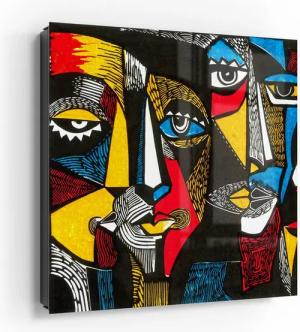 DEQORI Schlüsselkasten 'Linolschnitt Gesichter', Glas Schlüsselbox modern magnetisch beschreibbar