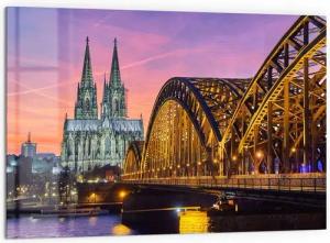 DEQORI Küchenrückwand 'Kölner Wahrzeichen abends', Glas Spritzschutz Badrückwand Herdblende