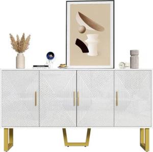 MODFU Sideboard mit höhenverstellbare Regale (Kommode, 1 St., 4 Türen), mit hochglänzenden strukturierten Türen und goldenen Griffen