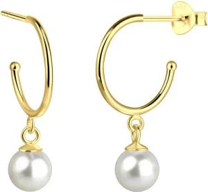 LÖB Paar Creolen 925 Silber Gold Ohrringe Hängend Perlen Anhänger Perlenohrringe weiß (Geschenke für Frauen Beste Freundin Mutter Mama Damen zum Geburtstag Ostern Muttertag Muttertagsgeschenk, Inkl. Schmuckbox), Ohrstecker vergoldet Rund Brautschmuck Perl