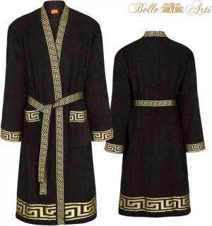 Belle Arti Bademantel Bademantel Damen Herren Mäander schwarz weiss gold - 100% Baumwolle, Kimono-Kragen, Gürtel, Kimono, Lockerer Schnitt, Gold, pflegeleicht, Passform, Unisex