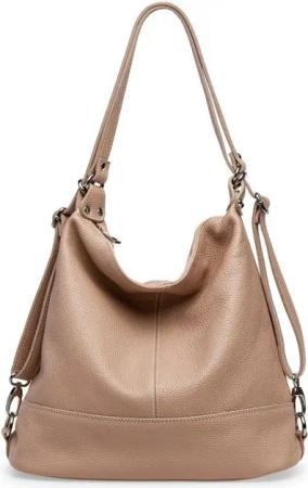 Caspar Schultertasche 2 in 1 Rucksack Damen Leder Tasche - PREMIUM LINE - Modell No.796, Casual, robust & unempfindlich - 100% Echtleder - Handmade in Italy