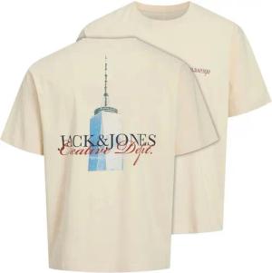 Jack & Jones Rundhalsshirt Jack&Jones T-Shirt XXL Rückenprint JORBOSTON creme