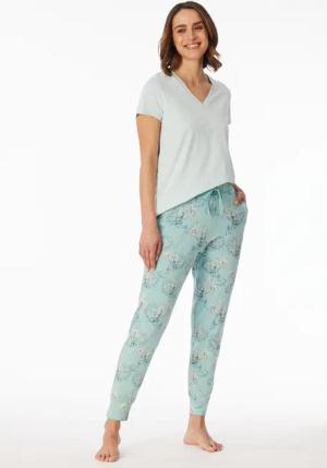 Hose lang Bündchen Palmen Inseln jade - Mix+Relax 46