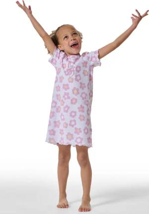 Nachthemd kurzarm Rollsaum Blumen weiß - Girls World 98