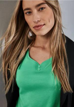 Street One Frauen Long Shape Shirt mit Knöpfen in Grün, Gr: 44
