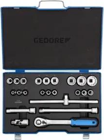 Gedore Steckschlüsselsatz, Set 23tlg, Doppel 6-kant, 1/2 Zoll, 8-24mm, Werkzeug, Knarre Umschalthebel, für KFZ, D19 EMU 20