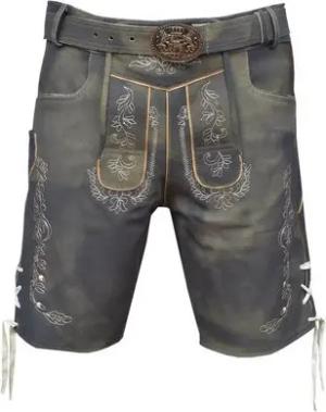 Ramona Lippert Trachtenlederhose Maximilian kurze Hose grau mit Gürtel Größe 44-60