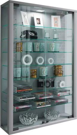 Vitrine Vitrosa Mini silber Holzwerkstoff Glas B/H/T: ca. 59x90x18 cm