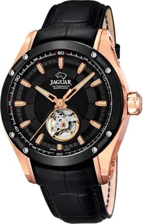 JAGUAR Quarzuhr Jaguar Herren Uhr Automatik J814/A Leder, (Analoguhr), Herren Armbanduhr rund, Lederarmband schwarz, Elegant