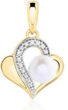 Herzanhänger aus 14K Gold mit Perle und Brillanten