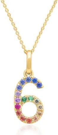 Kette mit Saphiranhänger Zahl 6 aus 585er Gold