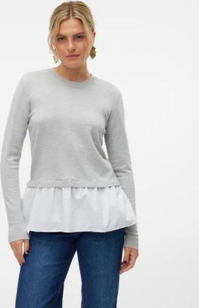 Vero Moda Rundhalspullover "VMJOSE LS O-NECK WVN MIX PULLOVER GA BOO"