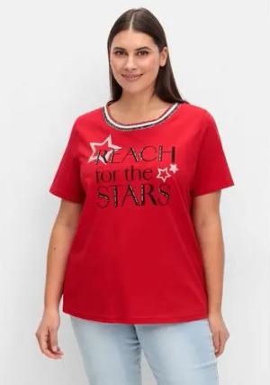 Kurzarmshirt mit Frontdruck und Glitzerdetails, rot bedruckt, Gr.40