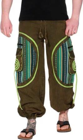 KUNST UND MAGIE Cargohose Stonewashed Cargohose Hippie Goa Cargo Hose Pluderhose Haremshose Bunt