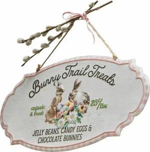 Mirabeau Osterfigur Deko-Schild Bunny Trail rosa/creme