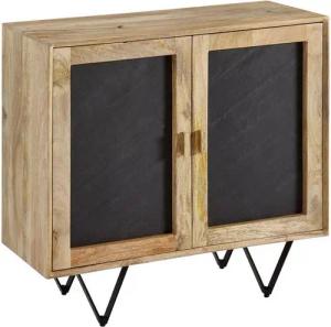 KADIMA DESIGN Kommode Sideboard 80x75x35 cm Mango Massivholz / Stein-Optik Anrichte Braun, (Standschrank Mehrzweckkommode mit Metallgestell), Kommode mit 2 Türen, Kleiner Kommodenschrank Holz Massiv