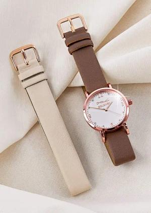 Uhr mit Wechselarmband - taupe / cremeweiß - Gr. Einheitsgröße von Goldner Fashion
