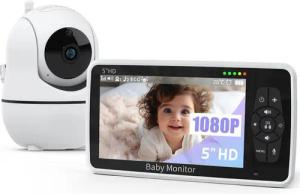 BRAIDOL Video-Babyphone Babyphone mit Kamera, 355°/120° Babyphone, Überwachungskamera, 5 Zoll 1080P IPS-Display, Babyphone Kamera mit VOX/ECO-Modus, 2.4 GHz Gegensprechfunktion, Nachtsicht, Schlaflieder, Bis zu 300M,2-Wege-Audio, kein WiFi