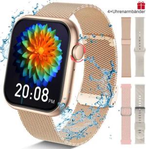 walkbee Smartwatch,Fitness Tracker Uhr für Damen Herren mit Telefonfunktion Smartwatch (5 cm/1,96" HD Voll Touchscreen Zoll) IP67 Wasserdicht Fitness Uhr, Pulsmesser, 4 Austauschbare Armbänder