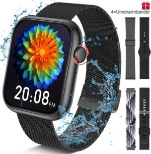 walkbee Smartwatch,Fitness Tracker Uhr für Damen Herren mit Telefonfunktion Watch (5 cm/1,96" HD Voll Touchscreen Zoll) 4 Austauschbare Armbänder, IP67 Wasserdicht Fitness Uhr, Frauengesundheit,Schlaftracking, Kalorienverbrauch