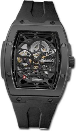 Ingersoll Quarzuhr Ingersoll Herrenuhr Silikon schwarz, (Analoguhr), Herrenuhr Silikonarmband schwarz, eckiges Gehäuse, groß (ca. 42mm)