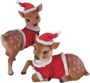 Aspinaworld Weihnachtsfigur Weihnachtsdeko Reh Figur mit Mütze und Pulli 2er Set 21 cm