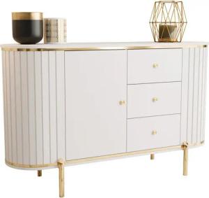 MOEBLO Kommode DALLAS (Moderne Kommode mit Schublade Sideboard Schrank Highboard Goldene Türgriffe, Wohnzimmer, Esszimmer, Flur & Diele), dekorative Riffelung