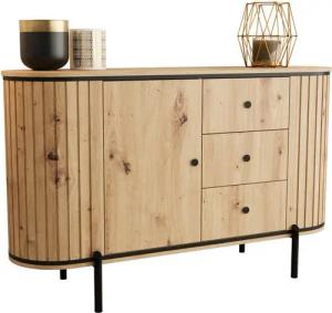MOEBLO Kommode DALLAS (Moderne Kommode mit Schublade Sideboard Schrank Highboard Goldene Türgriffe, Wohnzimmer, Esszimmer, Flur & Diele), dekorative Riffelung