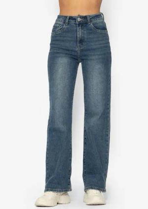 SASSYCLASSY 5-Pocket-Jeans Straight Fit Jeans Damen Mittelblau Greige