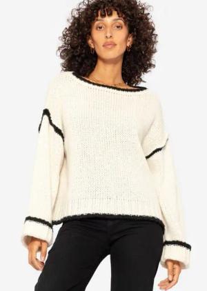 SASSYCLASSY Strickpullover Pullover mit kontrastfarbenen Details Strickpullover Damen mit farbigen Akzenten