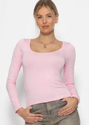 SASSYCLASSY Langarmshirt Langarmshirt Damen mit Ausschnitt Casual Chic Langarmbluse Schwarz Rosa Grau Rosa Weiß