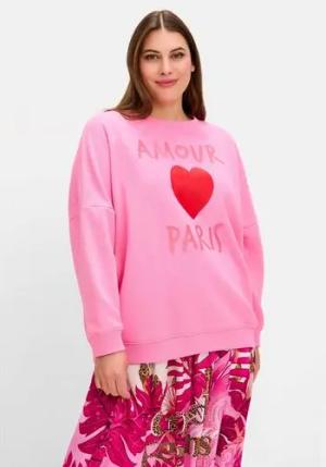 Sweatshirt mit Frontdruck und Rundhalsausschnitt, pink bedruckt, Gr.56