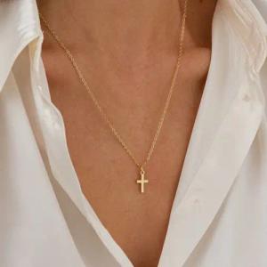 GOLDEN Kreuzkette Kleine Kreuz Halskette, 14K Gold Christian Kreuz Anhänger Halskette
