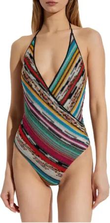 Missoni - Multicolored Striped One-Piece Halter Swimsuit - Größe 42 - bunt