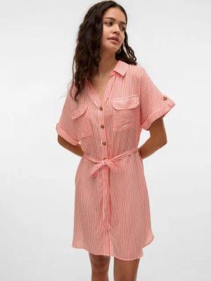 Vero Moda Shirtkleid Gestreiftes Hemdkleid mit Taillenband und Knöpfen (lang) VMBUMPY SS SHORT SHIRT DRESS WVN GA NOOS