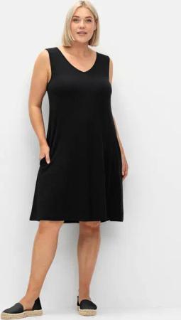 Sheego A-Linien-Kleid mit raffiniertem Rückenausschnitt, schwarz, Gr.52