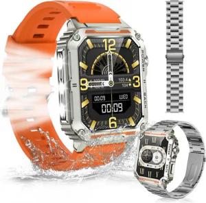BRAIDOL Smartwatch,Fitness Tracker Uhr für Damen Herren mit Telefonfunktion Smartwatch (4.9 cm/1.91'' Voll-Touch-Farbdisplay Zoll) Fitness Uhr mit 8 Arten von Lichteffekten zur Auswahl,2 Austauschbare Armbänder(Silikon und Stahlband Uhrenarmbänder), IP67