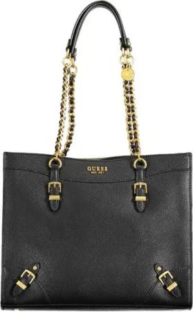 GUESS JEANS Umhängetasche, Damen Umhängetasche Schwarz mit Kettenoptik und Kontrastdetails