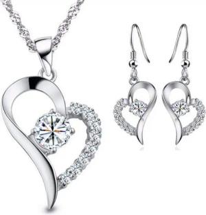 Kim Johanson Schmuckset Herz Silber, aus Edelstahl, mit Zirkonia - Kette & Ohrringe