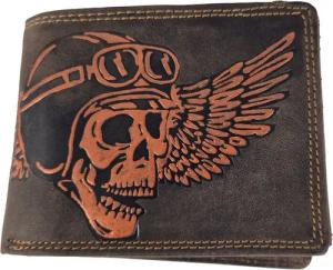 Einkaufszauber Geldbörse Echt Leder Geldbeutel Skull Totenkopf Fly Kupfer