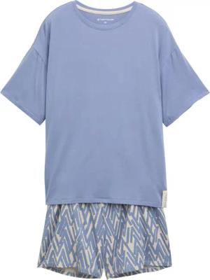 TOM TAILOR Damen Pyjama-Set mit Allover-Print, blau, Print, Gr. L/40